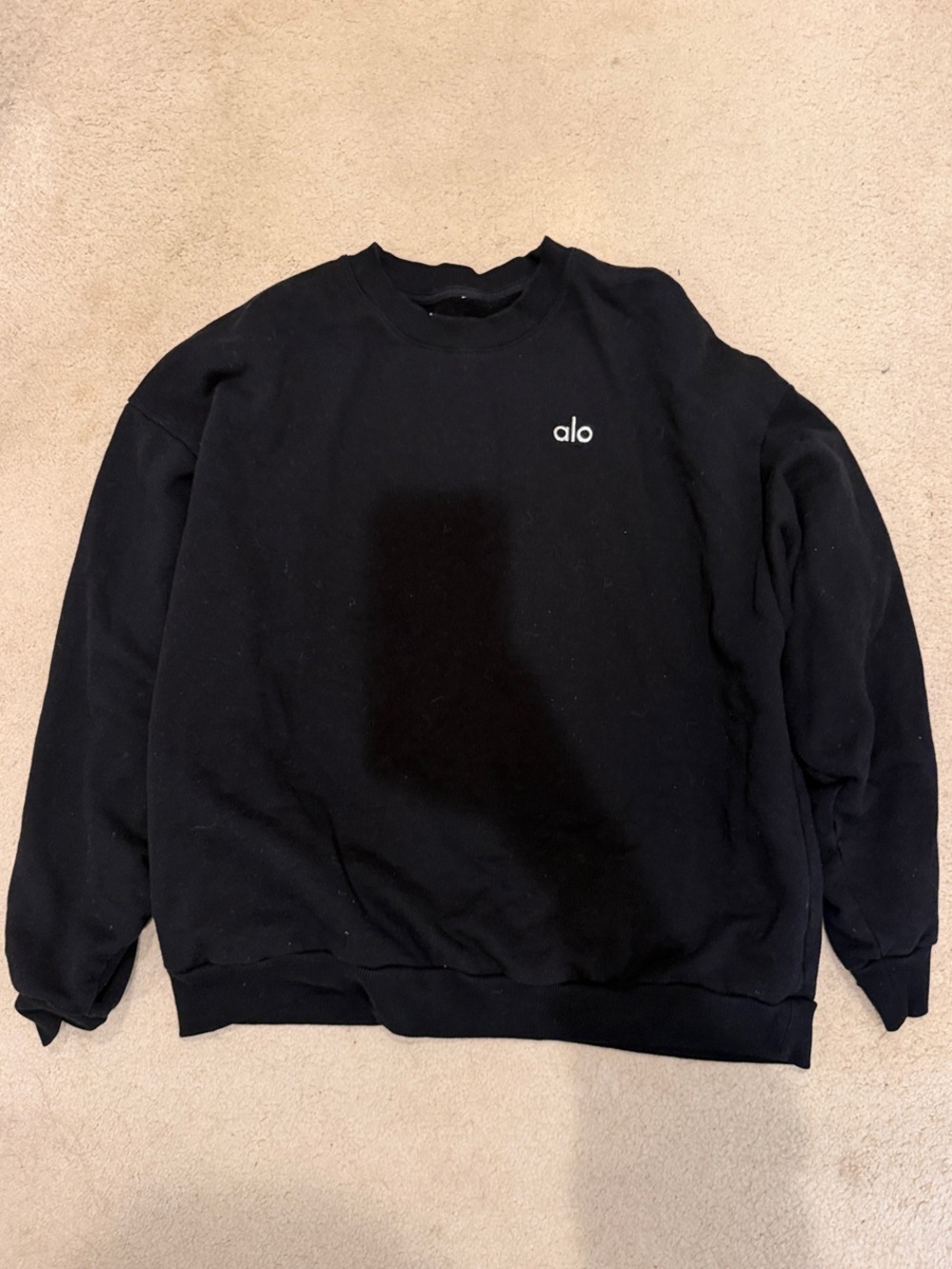 ALO Yoga Black Crewneck Sweatshirt with Small Logo. Size Large.